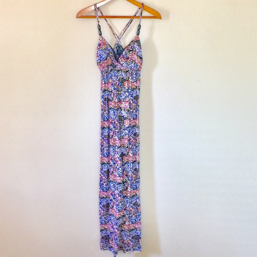 Cross-Back Beaded Floral Maxi